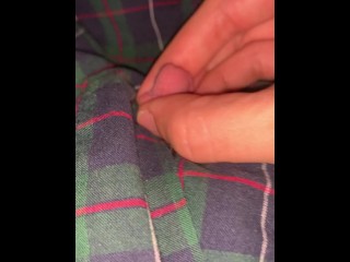 FTM strokes t dick in boxers and cums - POV