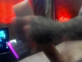 solo guy strokes big white cock with sex toy until big cumshots compilation