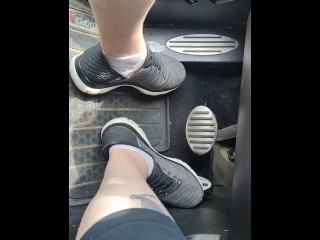 Revving my mini Cooper in my sneakers