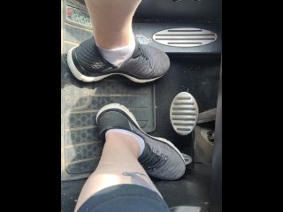 Revving my mini Cooper in my sneakers