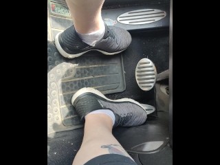 Revving my mini Cooper in my sneakers