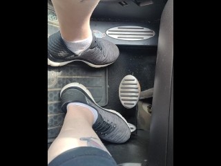 Revving my mini Cooper in my sneakers