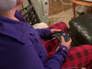 Blowjob While She Is Gaming Until We Get Interrupted