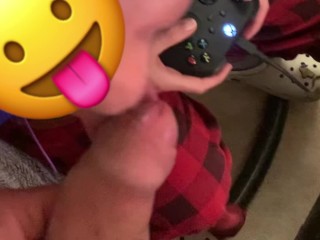 Blowjob While She Is Gaming Until We Get Interrupted