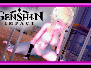 Lumine - Genshin Impact masturbates with sex toys