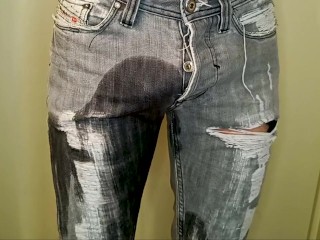 Peeing in my jeans. I was so desperate, so i peed my pants.