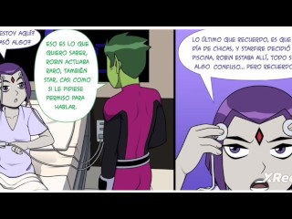 Starfire follada por Robin en una piscina publica y Raven los ve y se exita