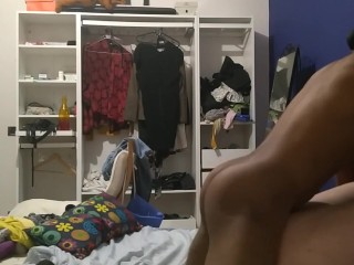 Mixed amateur couple fuck rough, he eat my whole pussy and CUM INSIDE black cock fill me