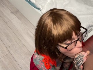 Velma is so hot in these glasses! Passionate cosplay blowjob with split tongue