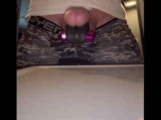 Hands free ejaculation huge cum shot using vibrating bullet cock ring.