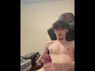 White teen strokes his huge 8 inch cock