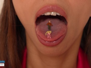 Giantess vore fetish: a little man and show uvula