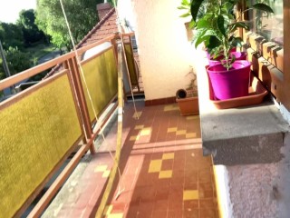 Teddy Snow - early morning gay jerk off on balcony of office, caught by a driver