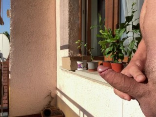 Teddy Snow - early morning gay jerk off on balcony of office, caught by a driver