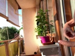 Teddy Snow - early morning gay jerk off on balcony of office, caught by a driver