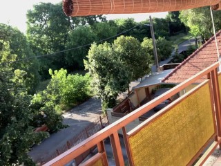 Teddy Snow - early morning gay jerk off on balcony of office, caught by a driver