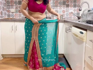 Indian Couple Romance in Kitchen - Saree Sensual Sex - Saree lifted up - Pussy, Boobs and Ass Play