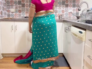 Indian Couple Romance in Kitchen - Saree Sensual Sex - Saree lifted up - Pussy, Boobs and Ass Play