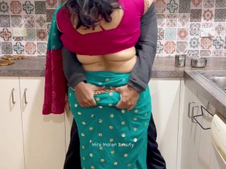 Indian Couple Romance in Kitchen - Saree Sensual Sex - Saree lifted up - Pussy, Boobs and Ass Play