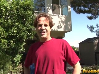 Bukkake blonde showered in hot thick cum