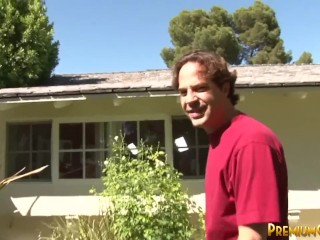 Bukkake blonde showered in hot thick cum