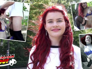 GERMAN SCOUT - Redhead Football Fan Mia May Pickup for Public Anal Fuck at Public Viewing