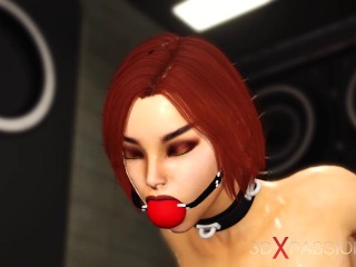 A young sexy busty hottie has anal sex with hot shemale in isolation chambers