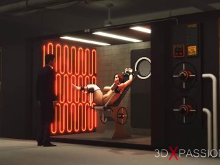 A young sexy busty hottie has anal sex with hot shemale in isolation chambers