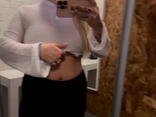 SEXY MILF TRIES ON TRANSPARENT TOPS IN A FITTINGROOM