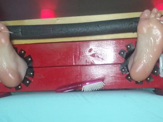 Toes tickled and vibed to whimpering orgasm