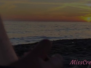 FLASHING my COCK in front of my STEPDAUGHTER at SUNSET in a PUBLIC BEACH and she HELPS me CUMSHOT