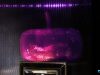 Imposing lesbian brunettes love to ride big black dildos in the club