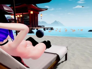 Futa Lets You Suck Her Big Dick Until She Cums and Then Rides You on a Public Nude Beach