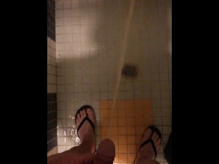 Standing shower piss while someone else is showering in the stall next to me & can likely smell it