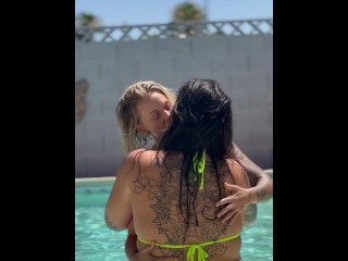 Sexy lesbian makeout with back tattoo visible