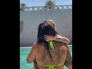 Sexy lesbian makeout with back tattoo visible