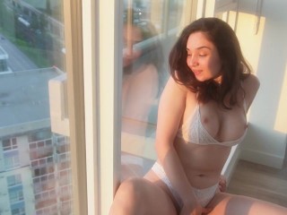 Exhibitionist Fantasy: Hotwife Fingers Herself By the Window