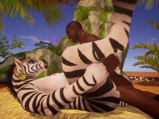 Furry girl gets fucked by a BBC and ends up squirting and cumming on her huge tits