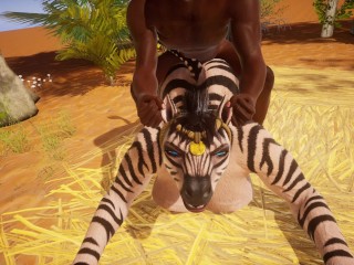 Furry girl gets fucked by a BBC and ends up squirting and cumming on her huge tits