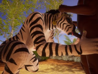 Furry girl gets fucked by a BBC and ends up squirting and cumming on her huge tits