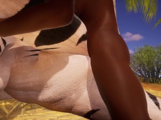 Furry girl gets fucked by a BBC and ends up squirting and cumming on her huge tits