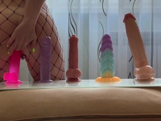 Testing 5 different dildos. Orgasm from dildo