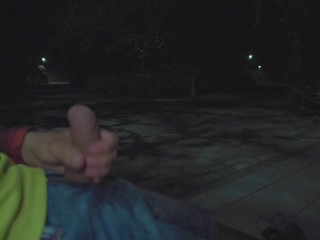 DICKFLASH in Night Park: Stranger teen can't resist and makes me cum