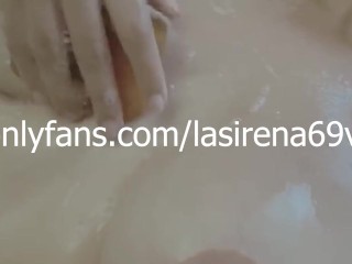 LaSirena69 In Shower Giving Sexy Poses And Soaping Her Juicy Boobs