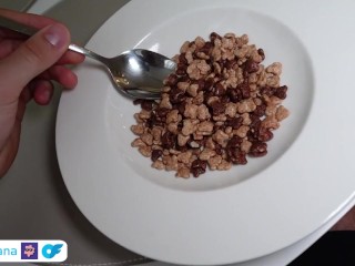 Busty step sister makes him cum on her cereal and eats it!