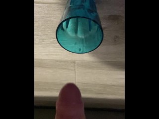 POV: Young guy JERKS off a HUGE dick, moans and CUMS in a GLASS