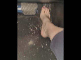 Pedal pumping in my roommates dirty juke car with my dark red toenail polish