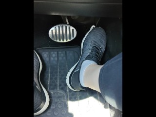 Revving my car with my sketchers sneakers