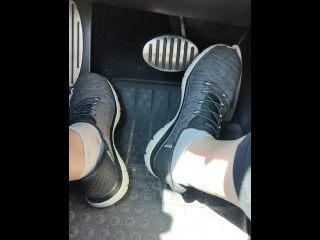 Revving my car with my sketchers sneakers