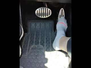 Revving my mini Cooper in my white ankle socks